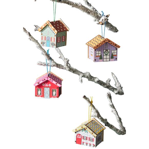 Anthropologie Winter Village Wooden Advent Calendar Ornaments Set of 24 in Box - Picture 5 of 14